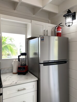 Fridge, oven, stovetop, coffee/tea maker