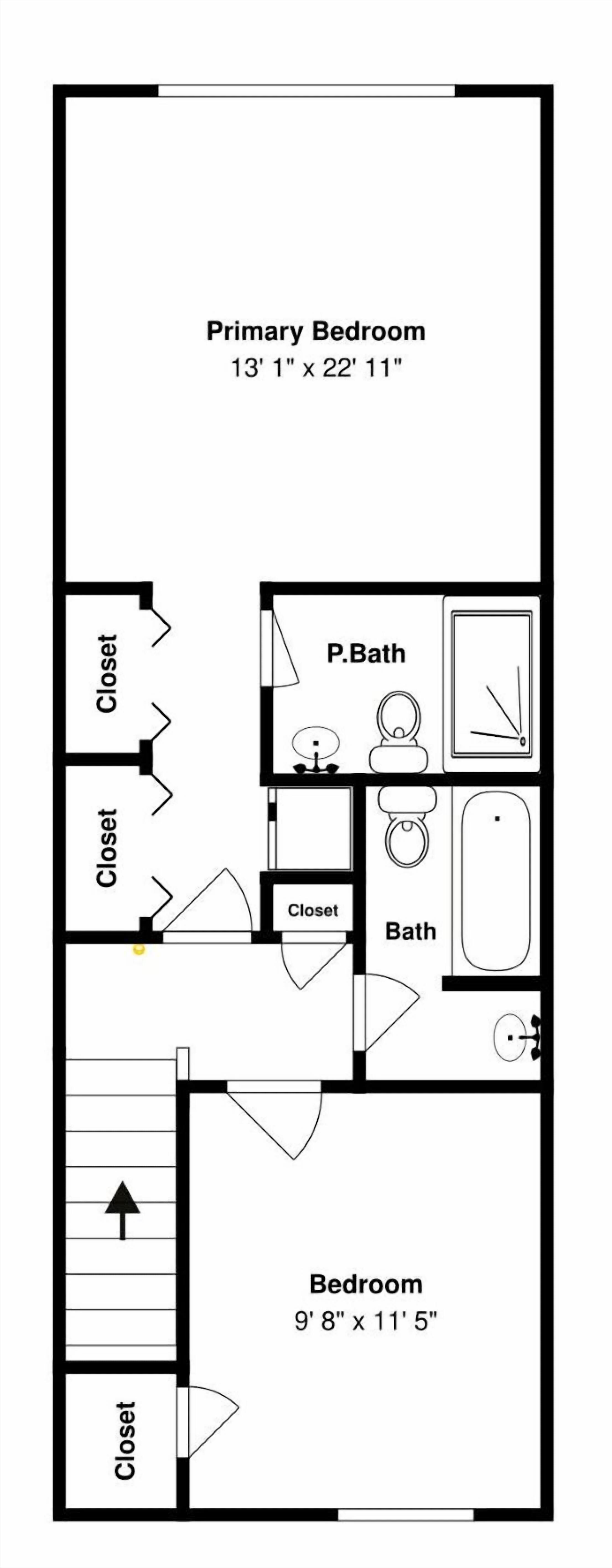 A lakás alaprajza a következőket tartalmazza: egy fő hálószoba (méretei: 3,99 m x 6,73 m), egy kisebb hálószoba (méretei: 2,95 m x 3,48 m) és egy fürdőszoba. Mindkét hálószobában beépített szekrény található.