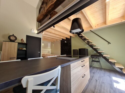 Studio cosy avec mezzanine, cour privative et espace vert à Rochetrejoux