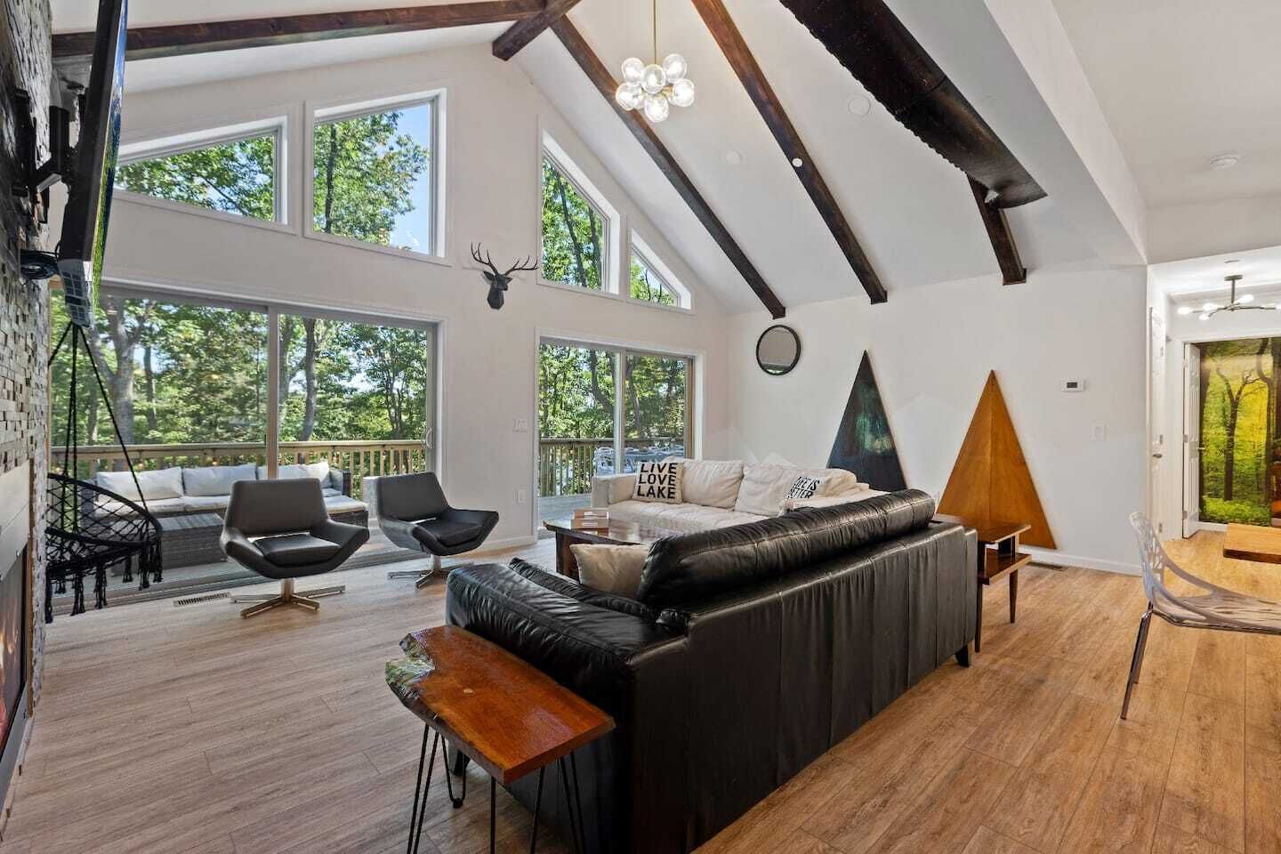 Smart TV, fireplace, video games, DVD player