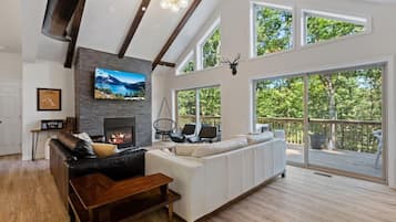 Een smart-tv, een open haard, videogames en een dvd-speler