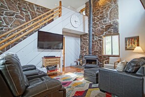 TV, fireplace, DVD player, video library