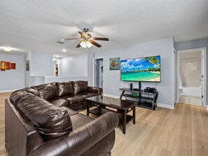 Smart TV, foosball, stereo