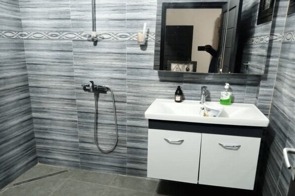 Shower, bidet, toilet paper
