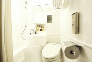 Hair dryer, towels, shampoo