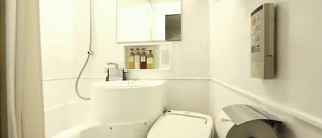 Hair dryer, towels, shampoo