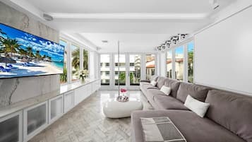 Smart TV, foosball, music library, video library