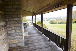 Terrace/patio - Historic Log Cabin on 200 acre farm, pasture and forest with panoramic views! (Lebanon)