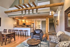TV, fireplace, books - Steps to Moonlight Basin: Scenic Mtn Retreat! (Big Sky)