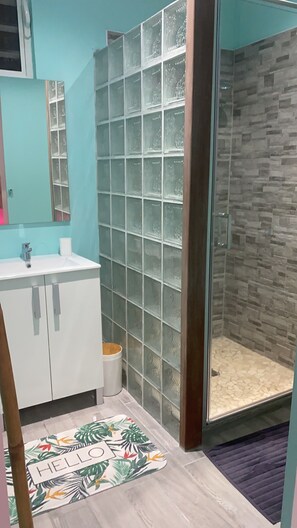 Douche, serviettes fournies