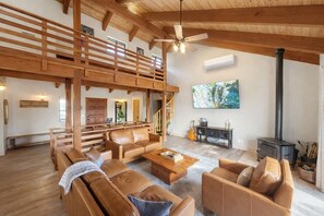 TV, fireplace, DVD player, foosball