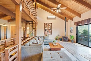 TV, fireplace, DVD player, books