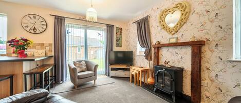 TV, fireplace