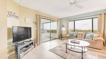 Condo, Multiple Beds, Balcony, Ocean View (#105 - No Pets) | Living area | 42-inch TV with cable channels