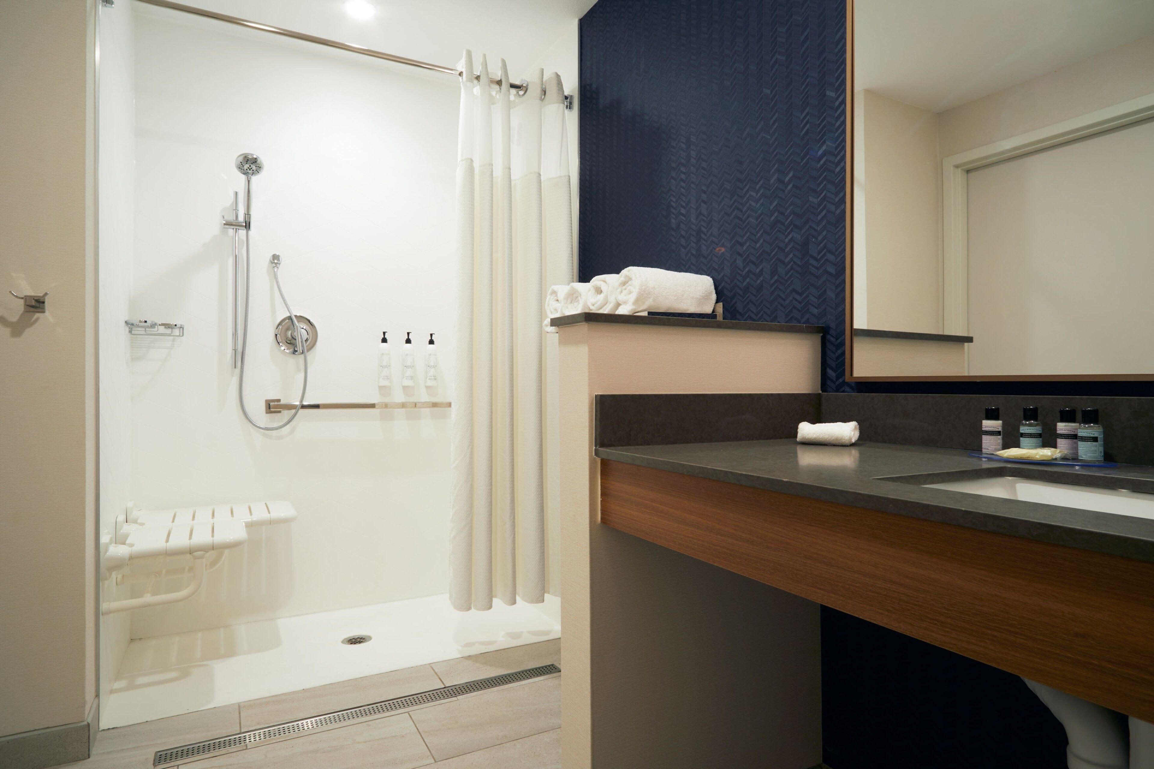 free toiletries, hair dryer, towels