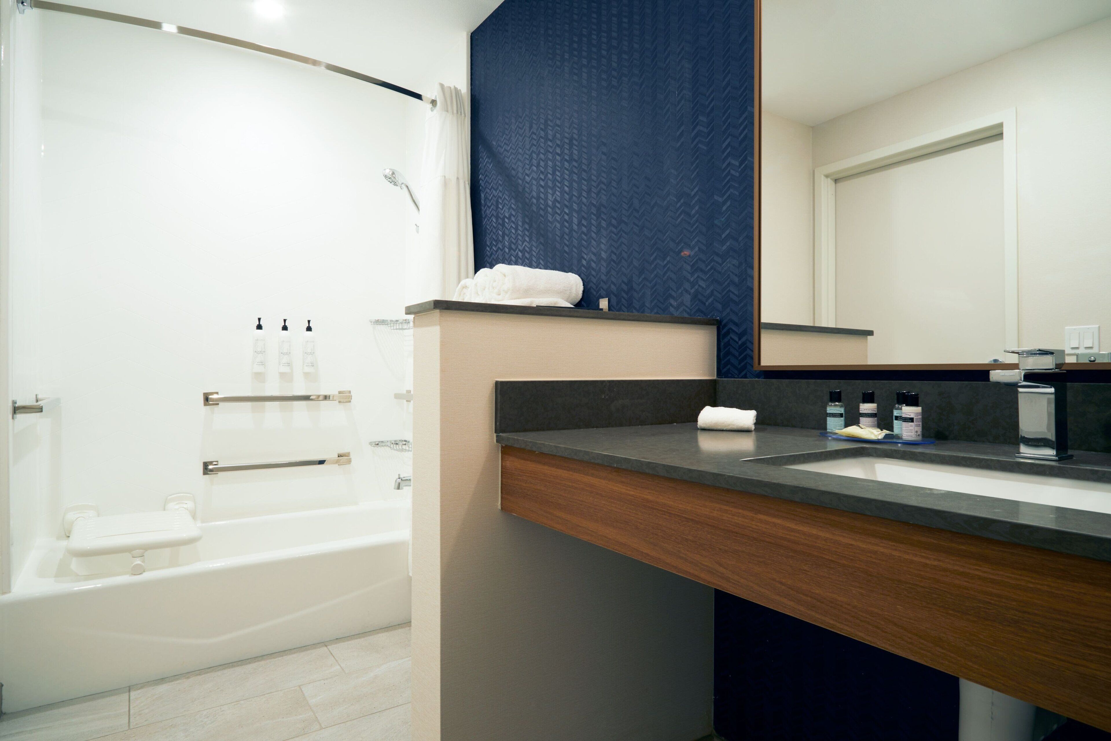 free toiletries, hair dryer, towels