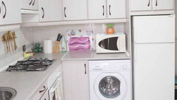 Frigorífico, microondas, horno y placa de cocina