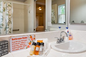 Combined shower/tub, hair dryer