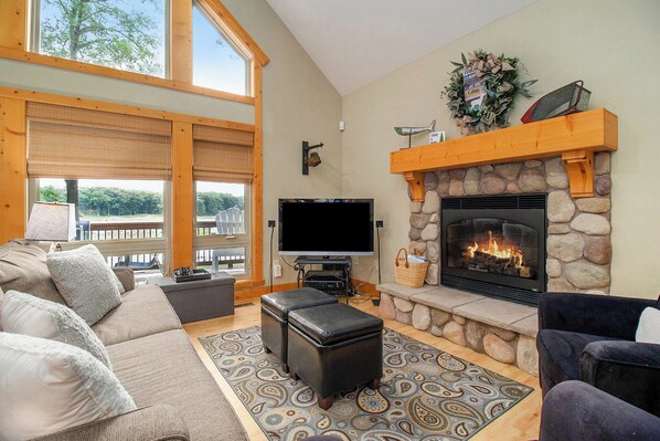 Smart TV, chimenea y reproductor de DVD 