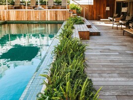 Outdoor pool, pool umbrellas, sun loungers