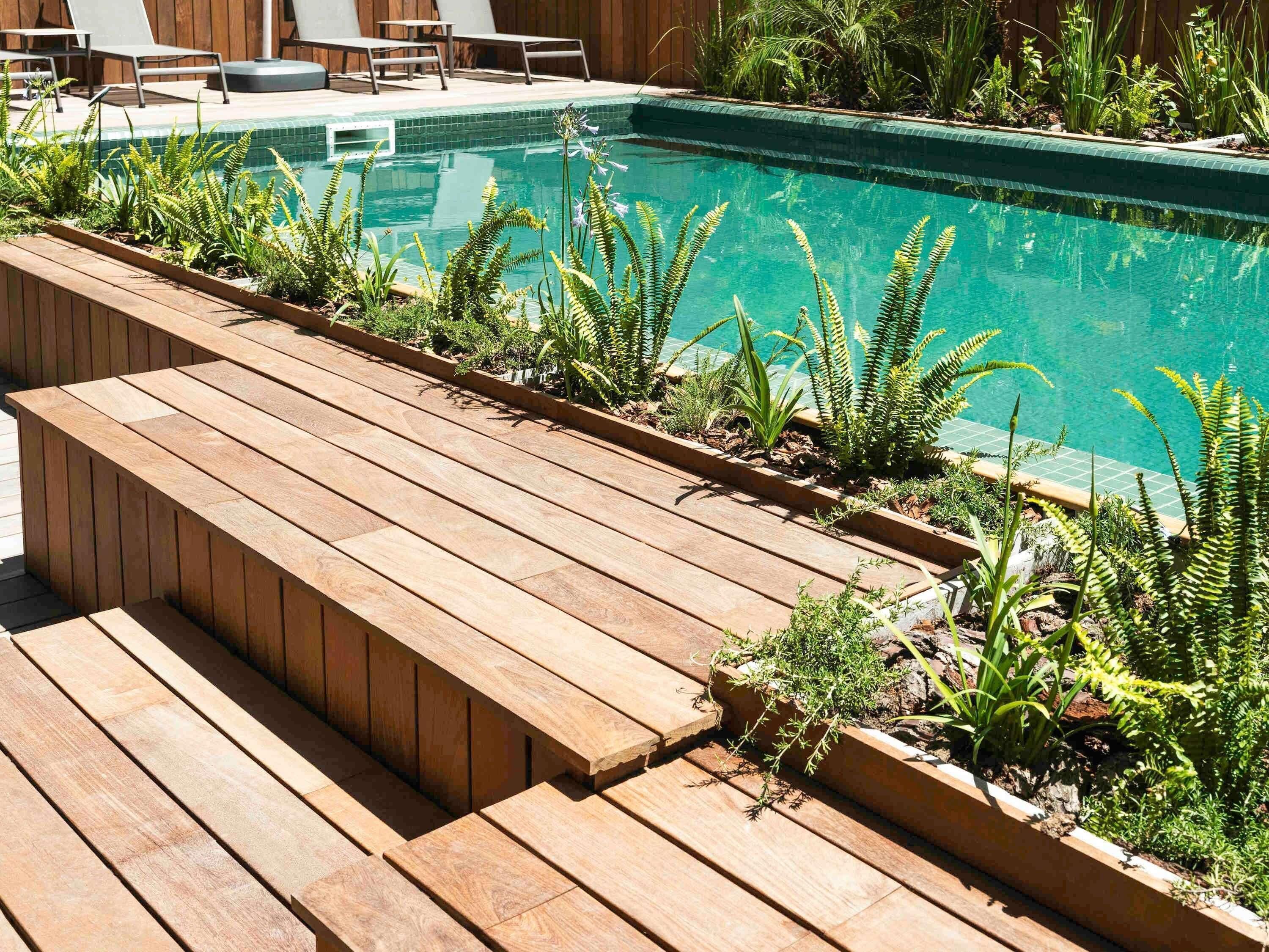 Outdoor pool, pool umbrellas, pool loungers