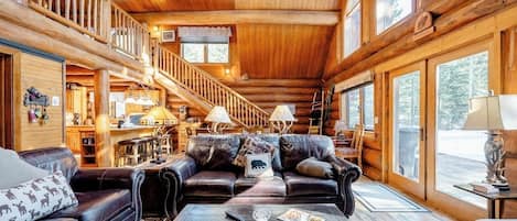 Cabin, Multiple Beds, Hot Tub | Living area | 42-inch TV with cable channels, DVD player