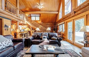 Cabin, Multiple Beds, Hot Tub | Living area | 42-inch TV with cable channels, DVD player