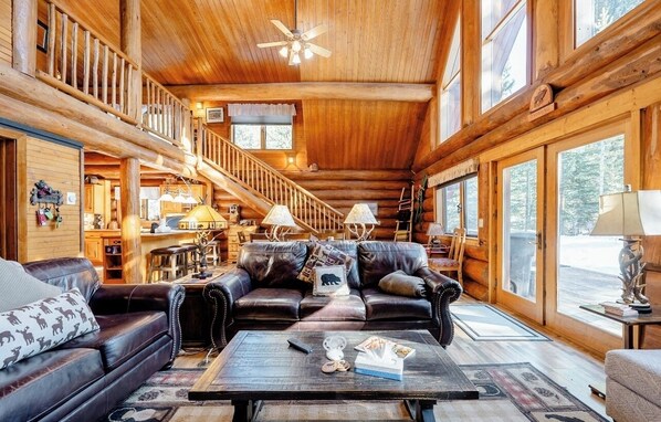 Cabin, Multiple Beds, Hot Tub | Living area | 42-inch TV with cable channels, DVD player