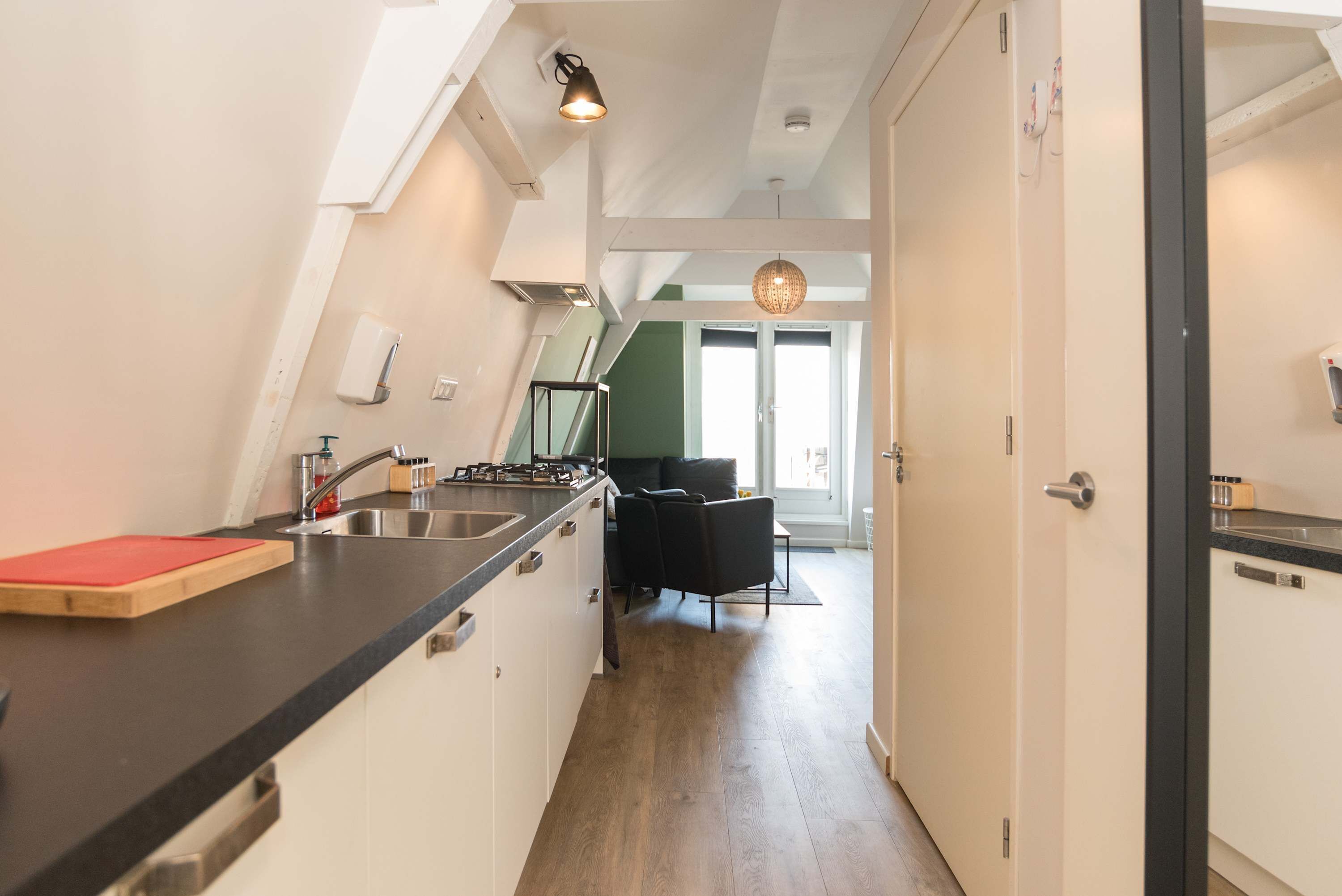 Fridge, stovetop, dishwasher, electric kettle