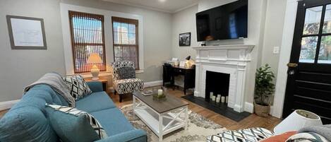 TV, fireplace, video games