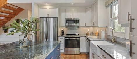 Fridge, microwave, oven, dishwasher