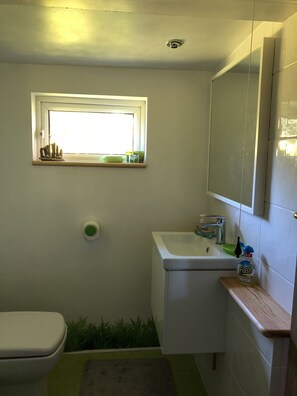 Dusche, Haartrockner, Handtücher, Seife