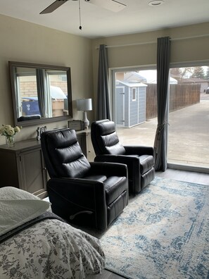 1 bedroom, desk, iron/ironing board, travel crib