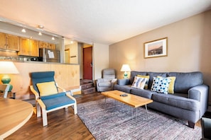 Condo, Multiple Beds, Hot Tub | Living area | 40-inch flat-screen TV with cable channels, TV, DVD player - Goldcamp #165 (Breckenridge)