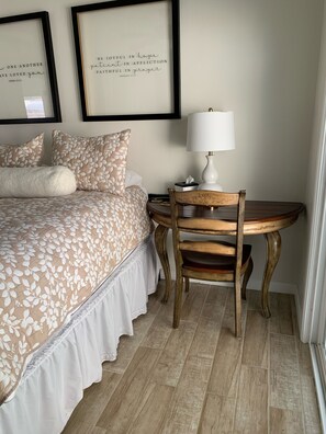 1 bedroom, desk, iron/ironing board, travel cot