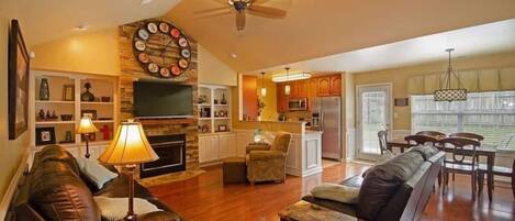 Smart TV, fireplace, DVD player