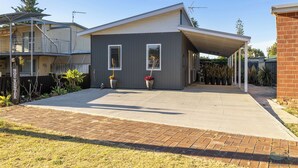 A modern two-story house with a covered patio area. - Sou Wester - is a bright, light and modern holiday home. (Lancelin)