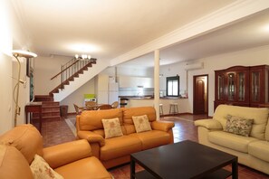 Télévision, cheminée, lecteur de DVD, chaîne hi-fi