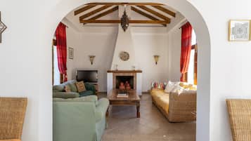 Télévision, cheminée, lecteur de DVD