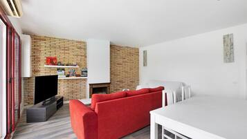 TV, fireplace