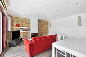 TV, fireplace - Holiday Home with Moutain View, Private Pool, A/C & WiFi (SANT PERE DE RIBES)