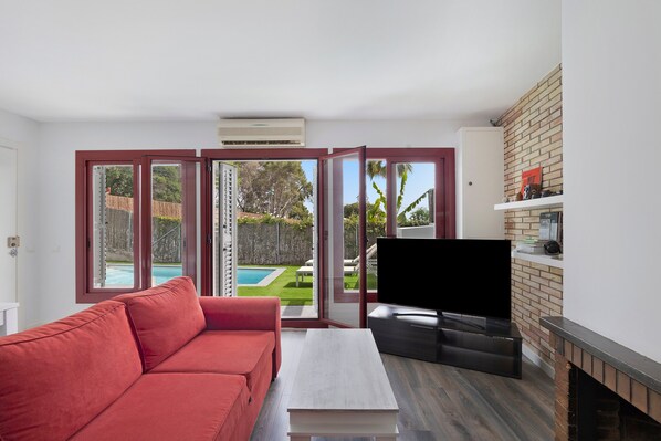 TV, fireplace - Holiday Home with Moutain View, Private Pool, A/C & WiFi (SANT PERE DE RIBES)