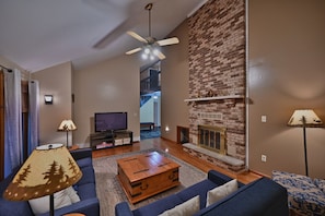 Smart TV, fireplace, video games, books
