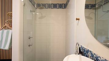 Shower, eco-friendly toiletries, hair dryer, soap