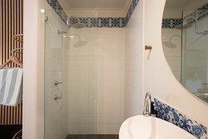 Shower, eco-friendly toiletries, hair dryer, soap