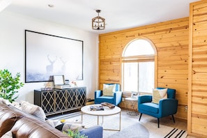 Smart TV, fireplace, video games, music library