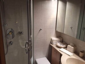 Douche, sèche-cheveux, serviettes fournies, papier toilette