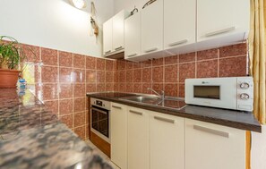 Fridge, microwave, oven, cookware/dishes/utensils
