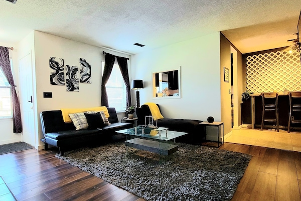 Smart TV, fireplace, music library