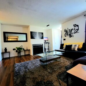 Smart TV, fireplace, music library